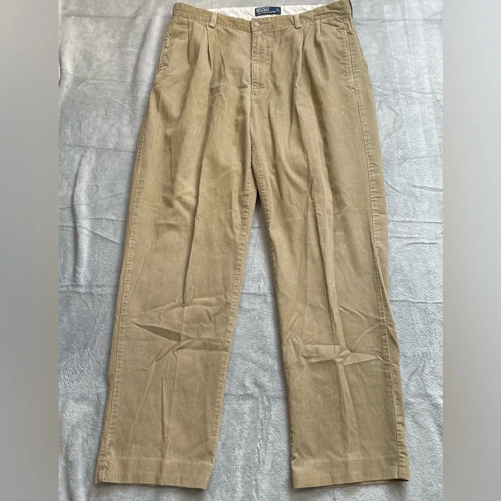 Polo Ralph Lauren Pants 38x32 Men’s Corduroy Khaki‎ Pleated Vintage